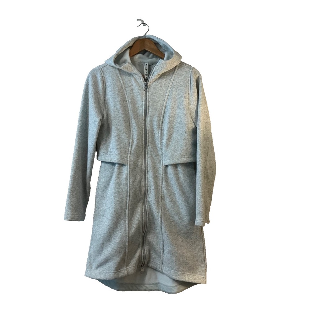 Athleta Women's Cozy Karma Grey Fleece Hooded Full Zip Fitness Sporty Dress XS